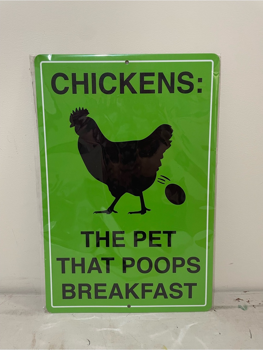 Green Metal Chickens Sign - Humorous Animal Décor